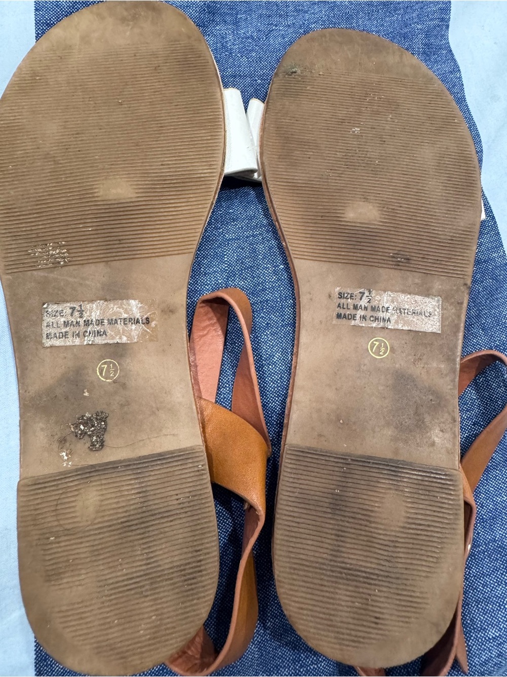 Women’s Tan Leather Sandals with Cream Strap - Picture 3 of 6